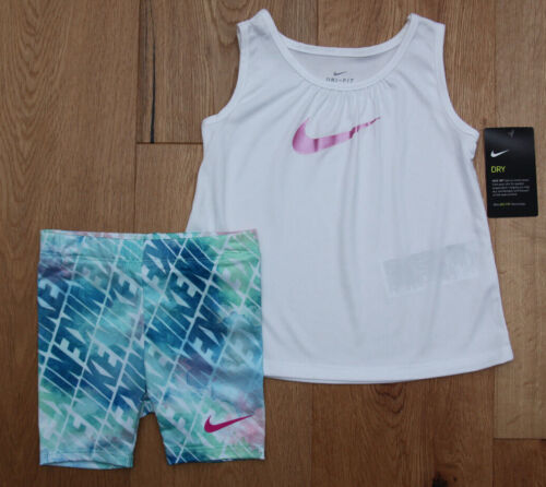 Nike Baby Girl Tank Top & Bike Shorts Set ~ White, Teal & Purple ~ DRI-FIT