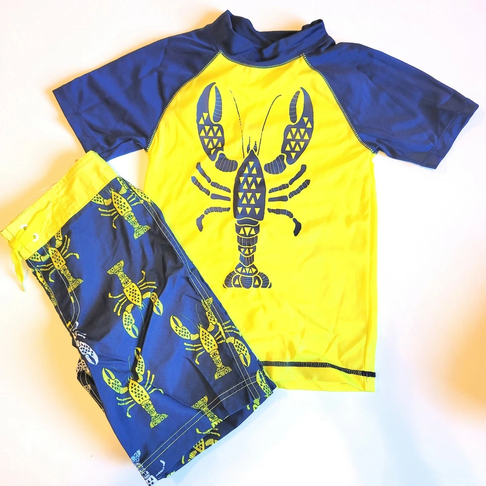 Gymboree sz 6 Swim Rashguard and Shorts Nautical Swim Set NWT Yellow Lobster - Image 2 of 4
