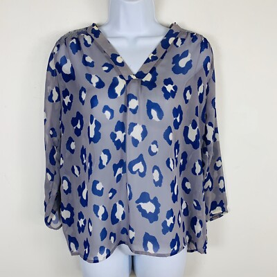 Dina Be Boutique Womens Top sz S Blue Animal Print Coastal Resort Wear Vacation