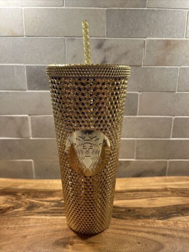 Starbucks Christmas 2022 Gold Bling Venti Studded Tumbler 24oz Cold Cup - Picture 1 of 4