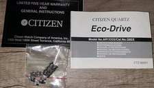 Citizen Quartz Eco-Drive Model No. AR1XXX manual, spare extra links & pins ONLY