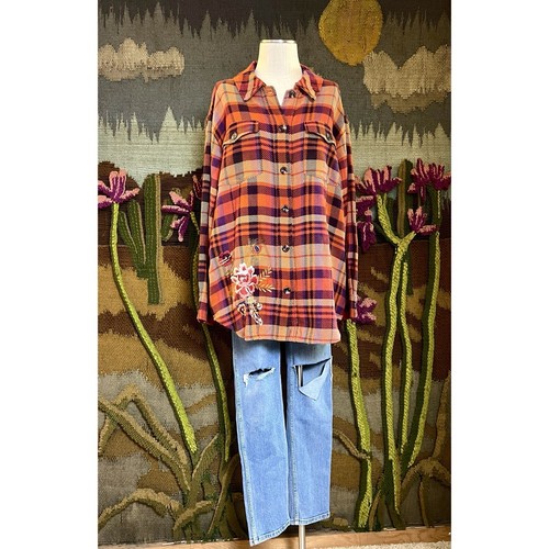 Johnny Was Ananke Plaid Embroidered Shirt Jacket Shacket XL - Picture 14 of 15