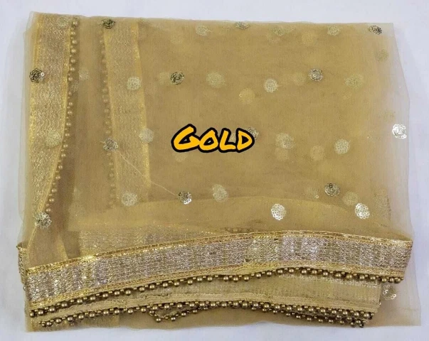 AMIIRAH NET DUPATTA WITH GOLD SEQUIN WORK/NET VEILS/SHAWL/SCARVES/ DIWALI/EID - Image 3 of 4