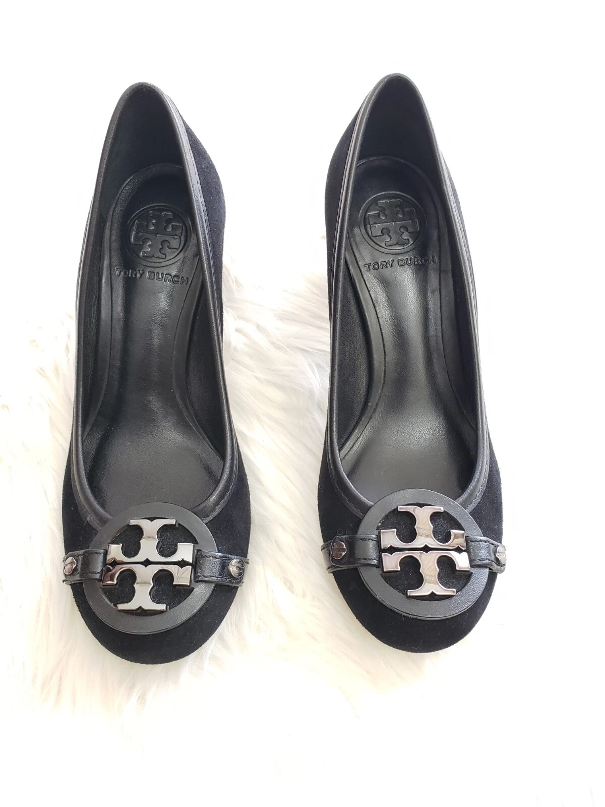 ?Tory Burch pelle scamosciata nera tacco medio décolleté tacchi logo 5 5 milioni di dollari 275