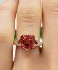 Princess Cut Orange Padparadscha Ring, 925 Sterling Silver Promise & Lover Gift
