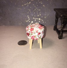 MINIATURE DOLLHOUSE FLORAL STOOL FABRIC AND WOOD BRAND NEW