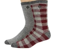Columbia Men's 2-Pack Wool Blend Crew Socks BRICK RED GRAY Shoe Size 6-12 #38521