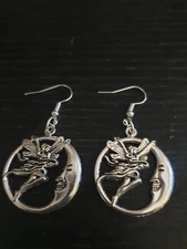 Fairy in Moon Sterling Silver Dangle Earrings