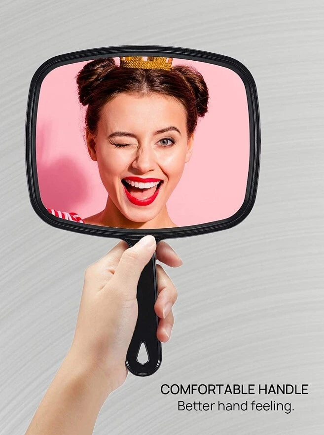 Espejo de mano extra grande para peluquería dama maquillaje belleza cosmético con mango Foto 2 de 4