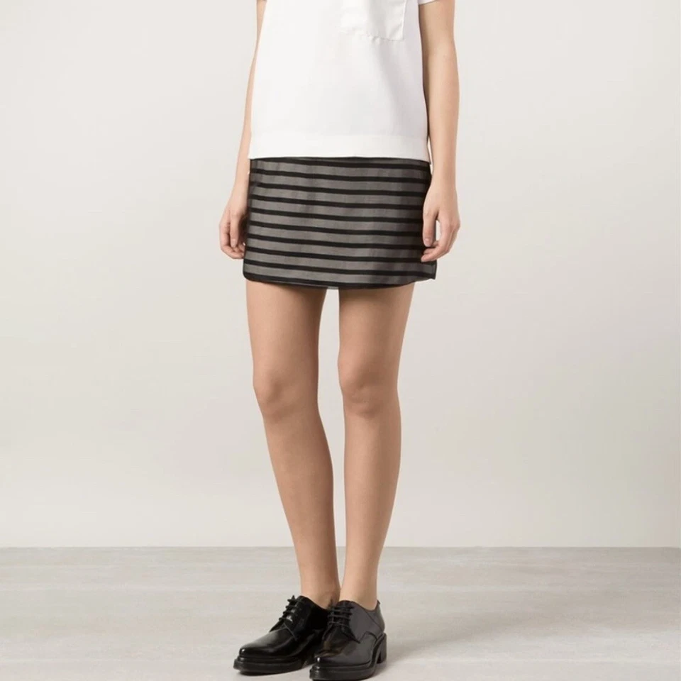 Harvey Faircloth striped cotton and silk-organza layered mini skirt size 10 M - Image 3 of 4