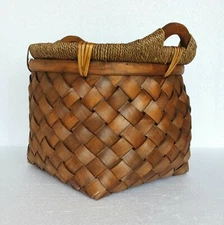 Rattan Wicker Basket Vintage Large Wide Strips Strong 2 Handles Garden Display