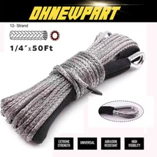 10000LB Synthetic Winch Rope Line Recovery Cable ATV UTV w/ Sheath 1/4"x50' DP
