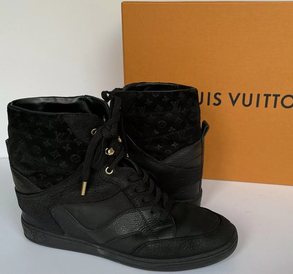 Louis vuitton black wedge sneakers clearance