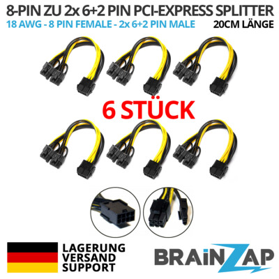 6x 8-PIN PCI-Express PCIe 2x 6+2 PIN / 8 PIN PCI-E Splitter Adapter Kabel Mining