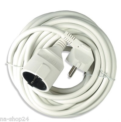 5 metre extension cable PVC power cable 3 x 1.50 mm² white Schuko plug