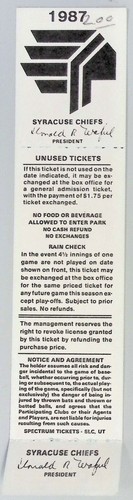 1987 AAA Baseball Syracuse Chiefs VS Phillies Un- Used Ticket Triple A - Picture 2 of 2