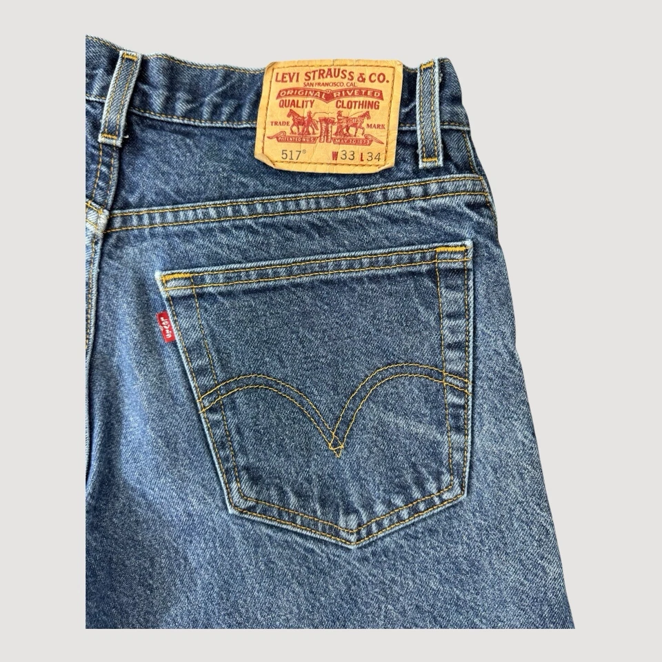 Levis 517 Jeans Mens 32x33 Bootcut Faded Whiskered 100% Cotton Medium Wash - Image 4 of 4