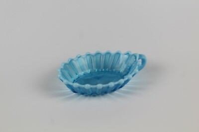   DAVIDSON Blue Pearline Pressed Glass Brideshead Ring Handle Nappy Dish C 1889