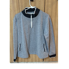 Women's 1/4 Zip Gray Sweatshirt Mock Neck Pockets Contrast Trim Long Sleeve