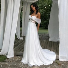 Customized Off Shoulder Tulle Wedding Dresses Sheer Floral Applique A-Line