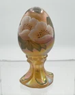 Iridescent Fenton Art Glass Egg Figurine Hand-Painted Floral 4 in Decorative