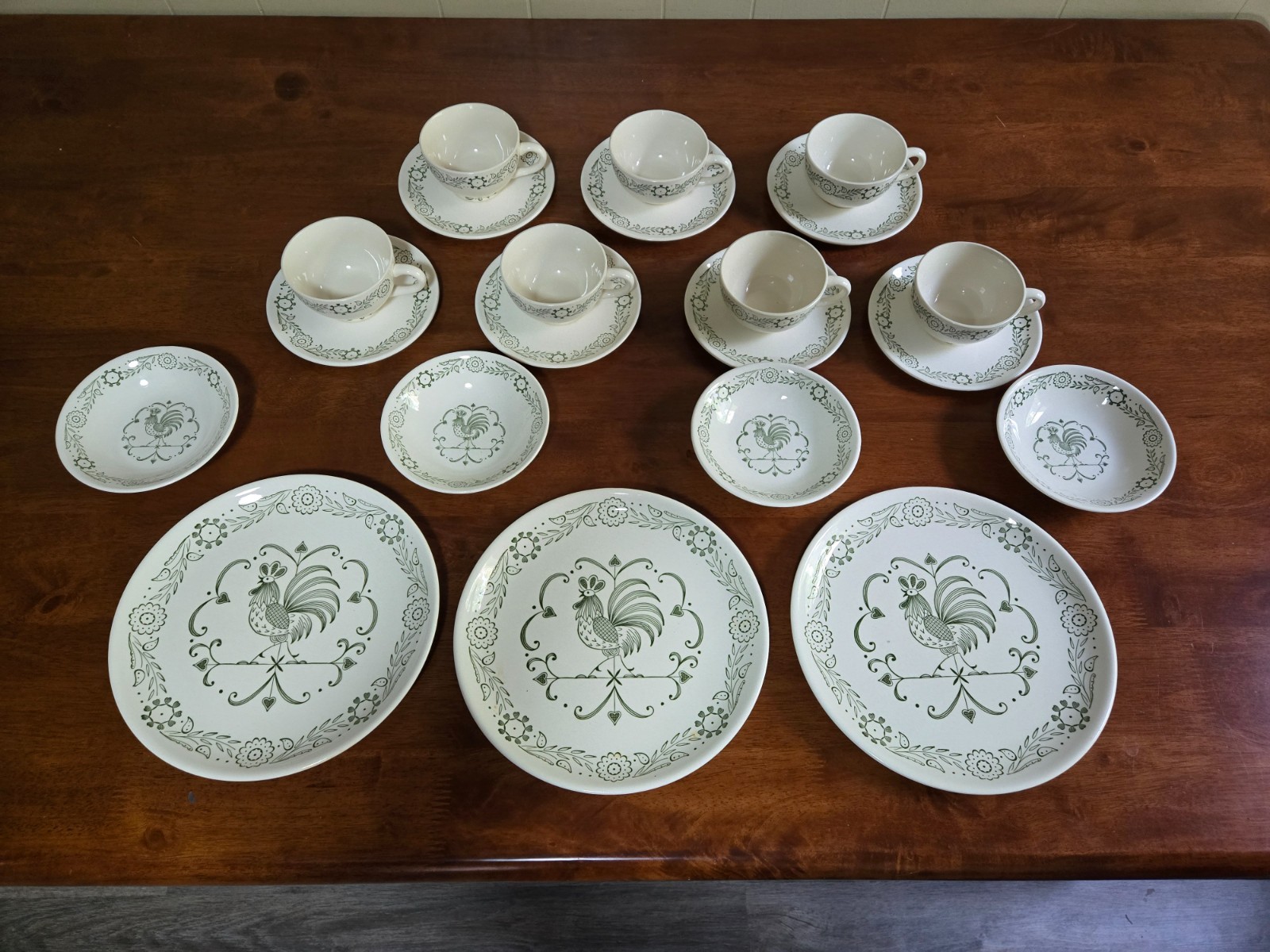 Scio Provincial Green Rooster Weathervane Plates, Bowls, Coffee Cups & Saucers