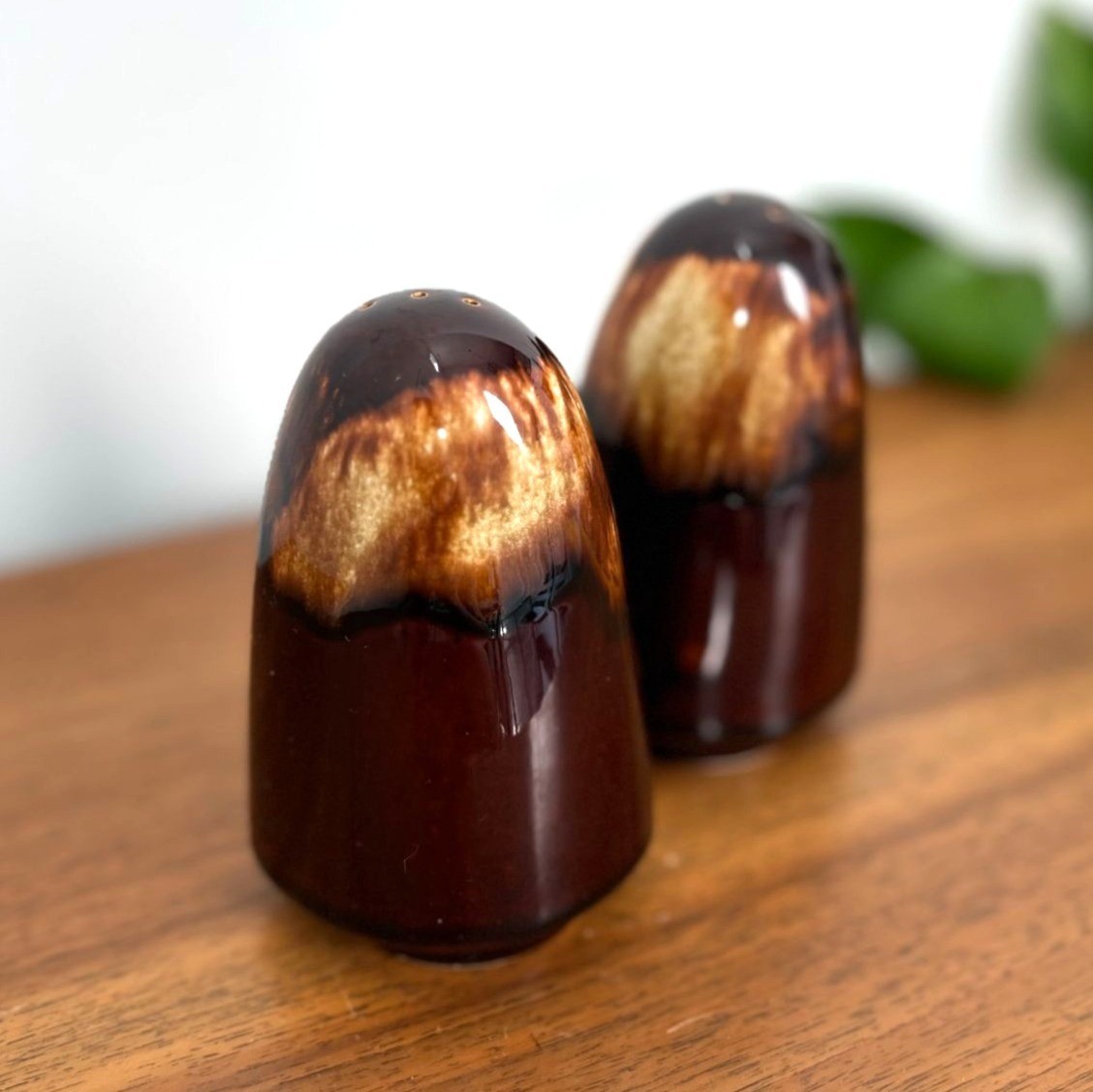 Vintage Brown Drip Glaze Salt and Pepper Shakers