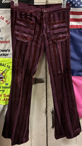VTG 60S Red & Purple Strip Velvet Women's FLARED PANTS Bell Bottom Sz 7/8-UNION