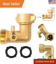 90 Degree Garden Hose Adapter with Shut Off Valves, 3/4" Solid Brass, 2 Pack..