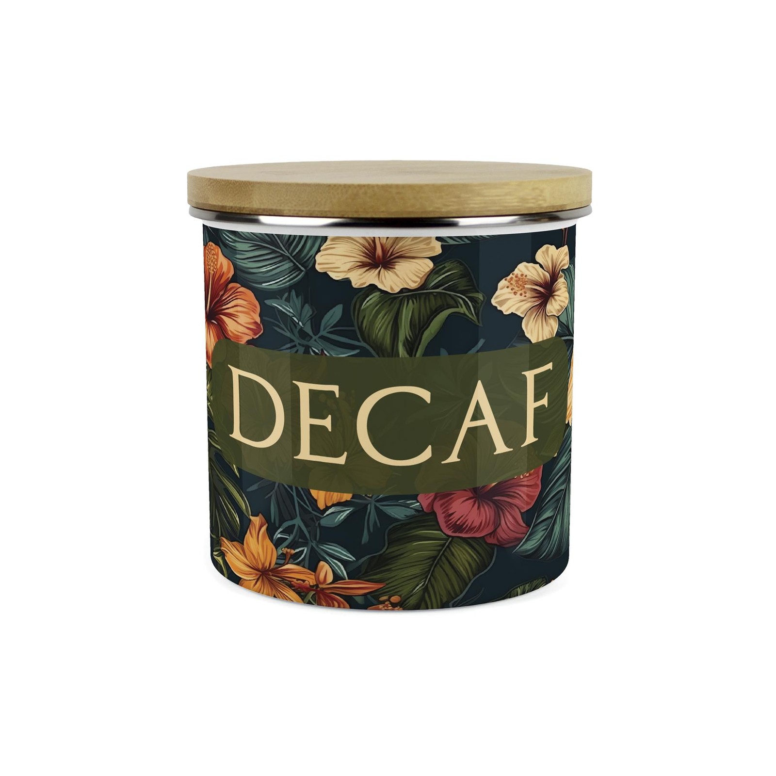 Dark Hibiscus Decaf Canister - Full Colour Floral Kitchen Storage Container Gift