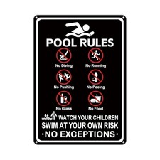 Pool Rules Large Sign, 10x14 Inches Warning Swim At Black Pool Rules Sign x1