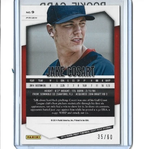 2014 PANINI-PRIZM PERENNIAL DRAFT PICKS JAKE COSART ORANGE PRIZM RC 35/60 - Image 2 of 2