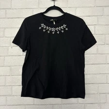 Maje Size 1 Small  Crystal Accents Short Sleeve Cotton T-Shirt Black