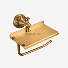 Retro Antique Brass Wall Mounted Storage Rack Bathroom Toilet Roll Paper Holder