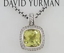 David Yurman Albion Lemon Citrine Diamond Silver & 14k Gold Necklace 16mm