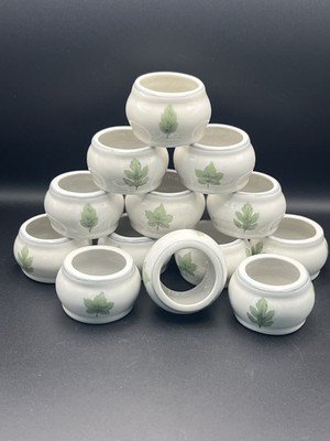 Napkin rings 13 Vintage Damon Wood Genuine Stoneware Ceramic Leaves Wedding Set