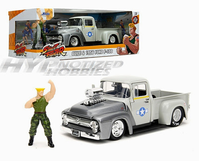 Jada Toys Street Fighter 1956 Ford F-100 Pickup 1:24 mit Figur grau/weiß