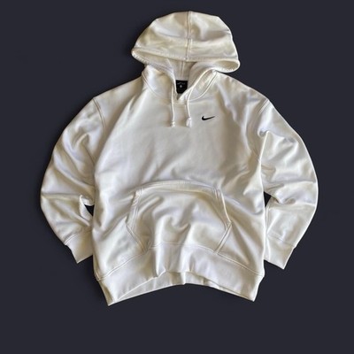 Nike Dri-FIT White Pullover Hoodie Logo Fleece Pockets Drawstring Men s Size S