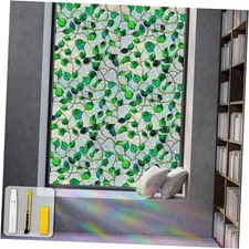 Window Privacy Film Static Cling Sticker Rainbow Window Film 45*157 Green&blue