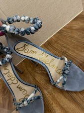 Sam Edelman Aria Blue Suede Beaded Ankle Strap Stiletto Open Toe Heels Women