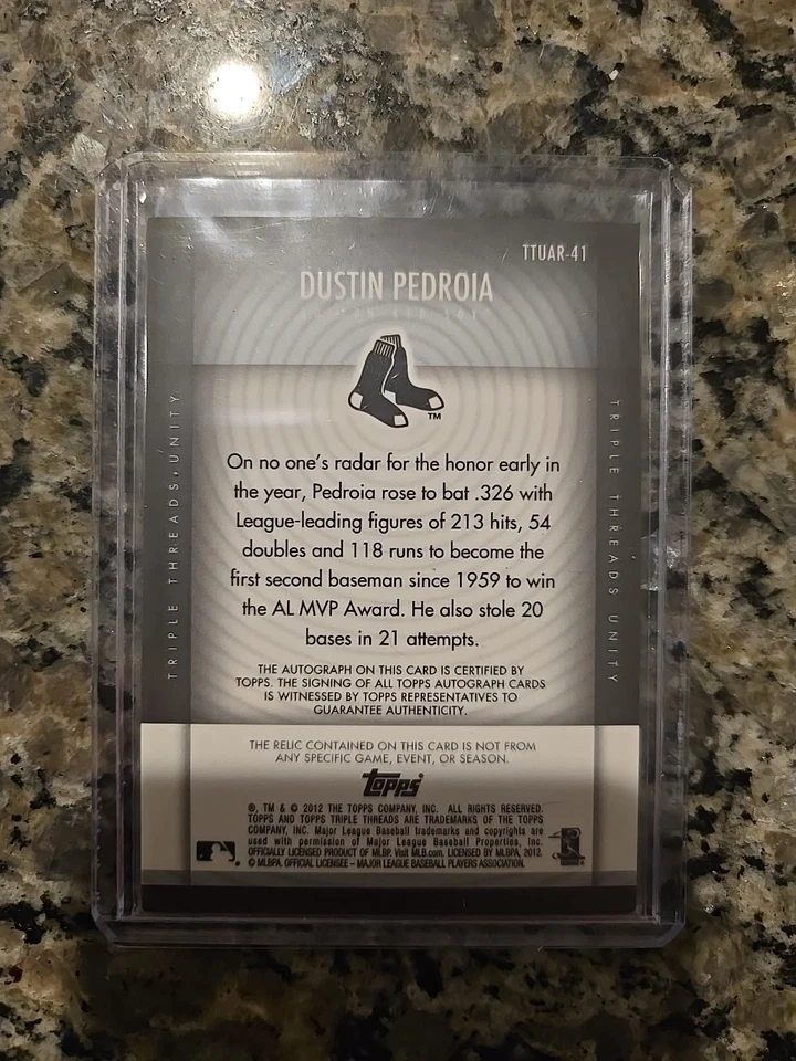 2012 Topps Triple Threads 达斯汀·佩德罗亚签名球衣 #33/99 红袜世界系列赛 — 第 2/2 张图片