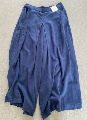 SEASALT WIDE CULOTTE TROUSERS SZ 10 HIGH WAIST SUMMER LINEN BLEND WOMENS BLUE