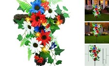 Garden Cross Stake, Solar Powered with Fairy Lights, Metal Red White Blue