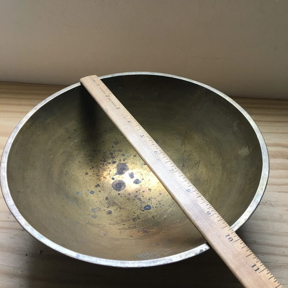 Vintage 50's Mid Century Goel 690 EP Solid Brass Offering Bowl Etched Floral 10" - Image 2 of 4