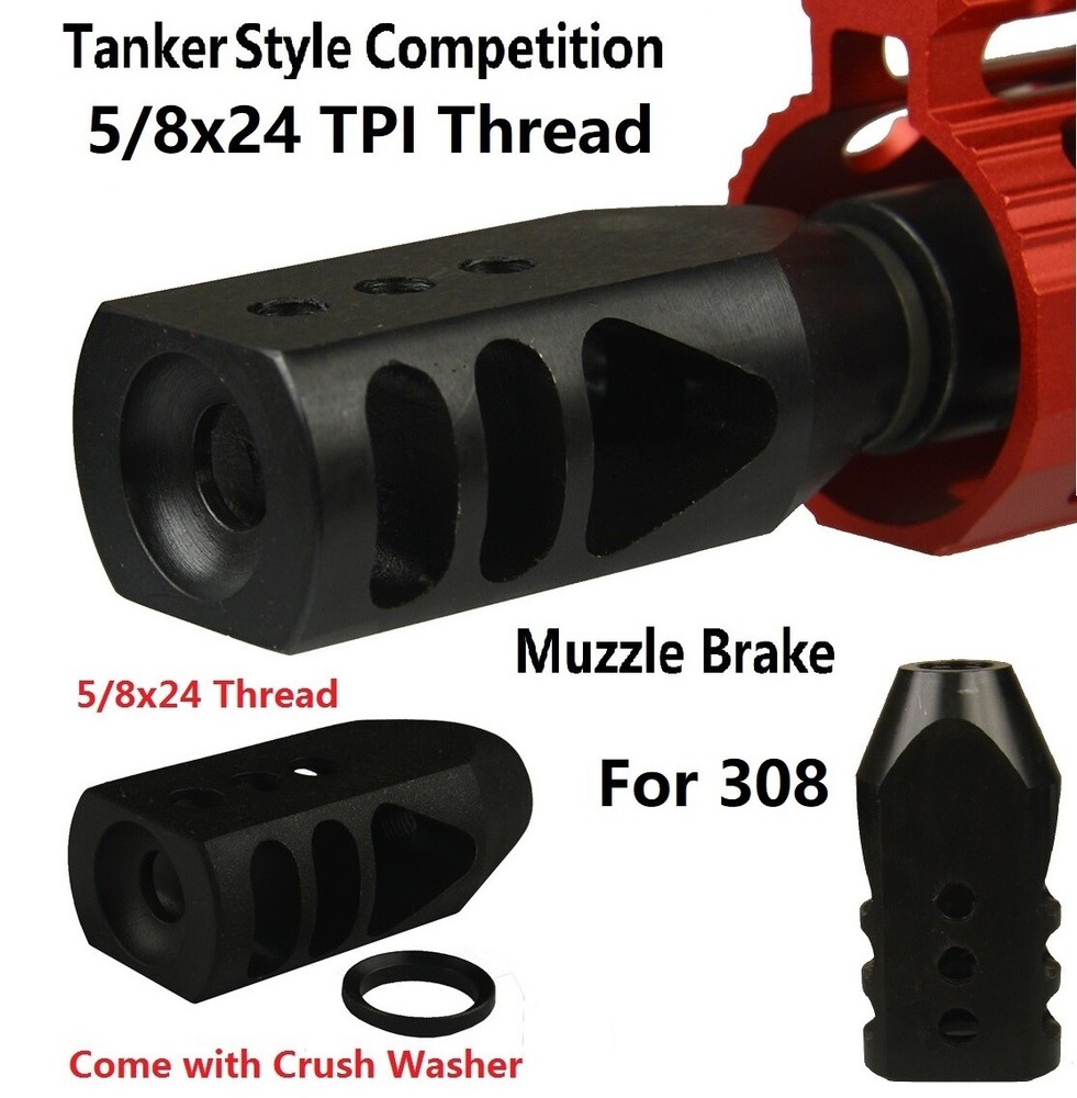 All Steel 5/8x24 Low Concussion Tanker Muzzle Brake for 308 Rifle