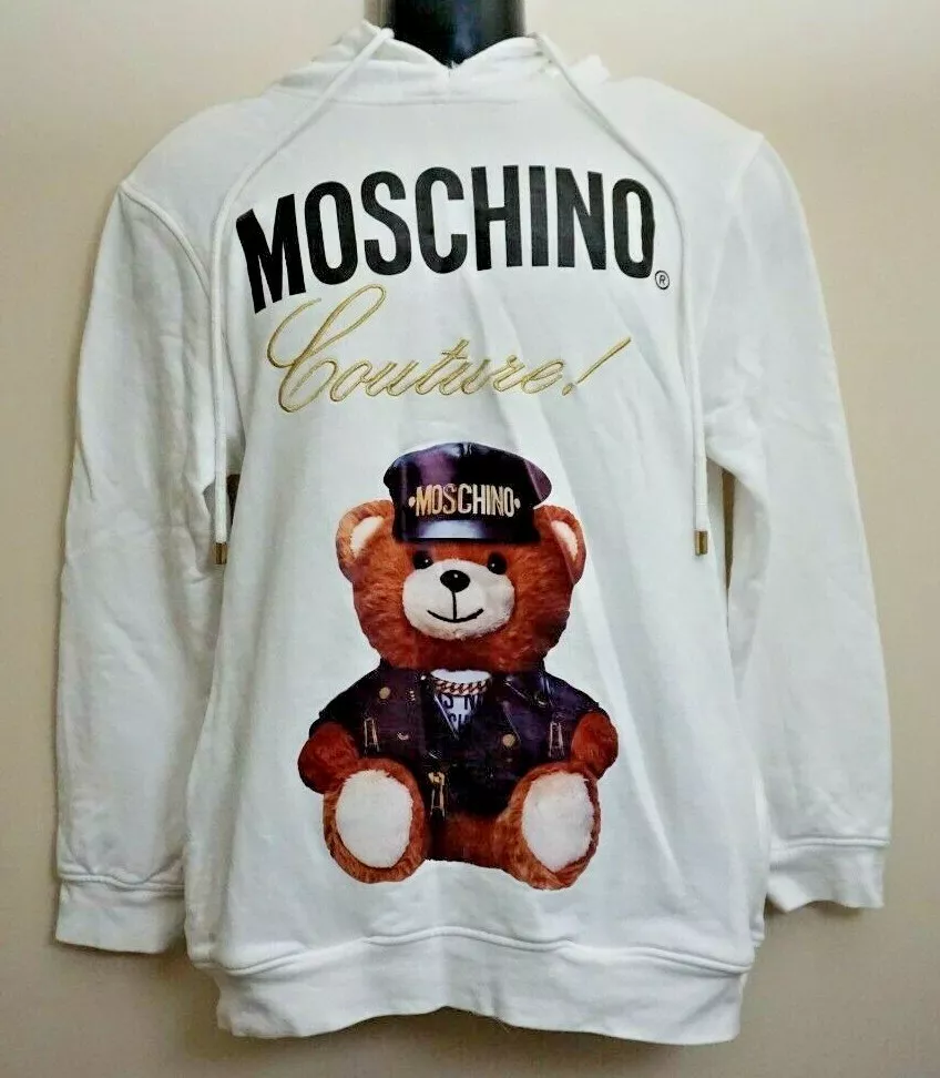 Authentic Moschino Couture Teddy Bear Hoodie Leather Biker White Size US  Medium