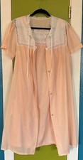 Vtg SEARS Nightgown Gown Robe Set PEACH Cotton Blend Eyelet Lace Cottage Lg USA
