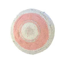 Round Handmade Crocheted Rag Rug Pink 28 Inches