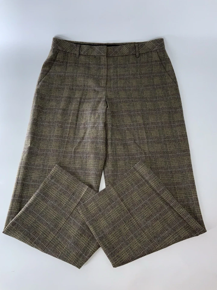 Pantalones de vestir Saks Fifth Avenue talla 8 tostados lana a cuadros Alexandra como nuevos YGI N5-127 Foto 2 de 4