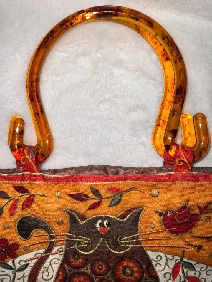 Bolso de mano acolchado dorado vintage gato con cuentas asas de caparazón de tortuga A15 Foto 4 de 4